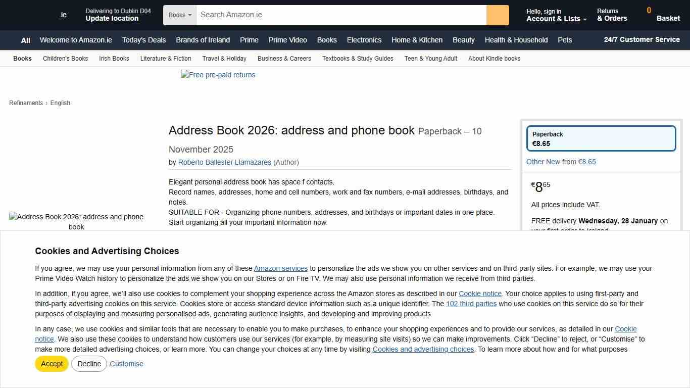 Address Book 2026: address and phone book : Ballester Llamazares, Roberto: Amazon.ie